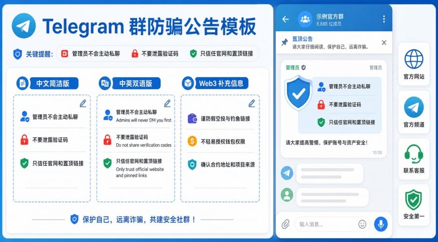 Telegram 群防骗公告怎么写?项目方置顶安全提醒模板与设置方法 配图 1