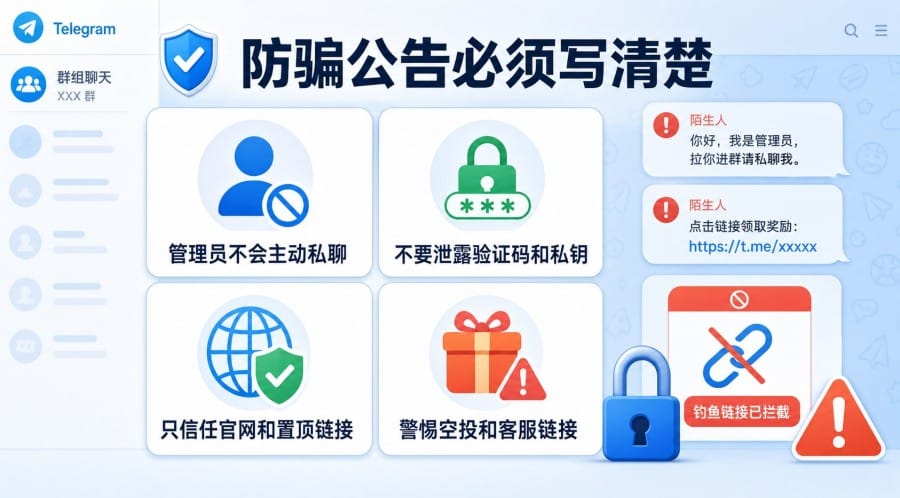 Telegram 群防骗公告怎么写?项目方置顶安全提醒模板与设置方法 配图 2