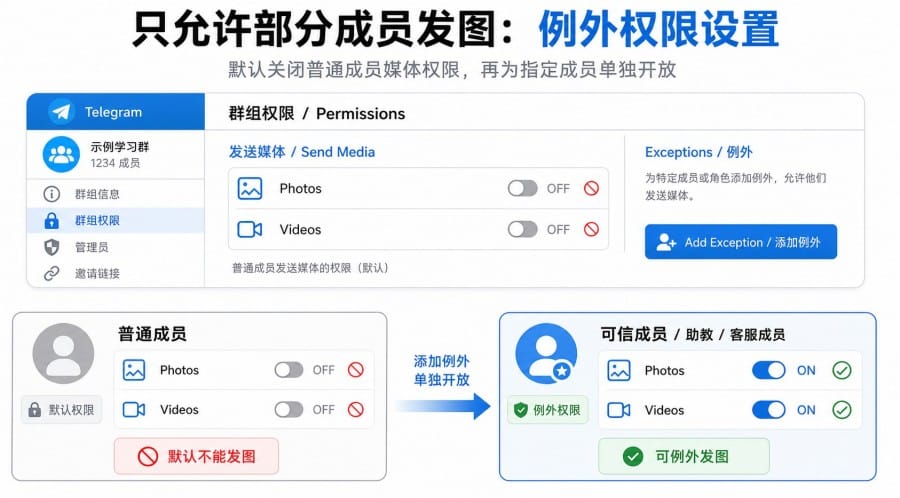 Telegram 群组怎么禁止成员发图片和视频?媒体权限设置教程 配图 1