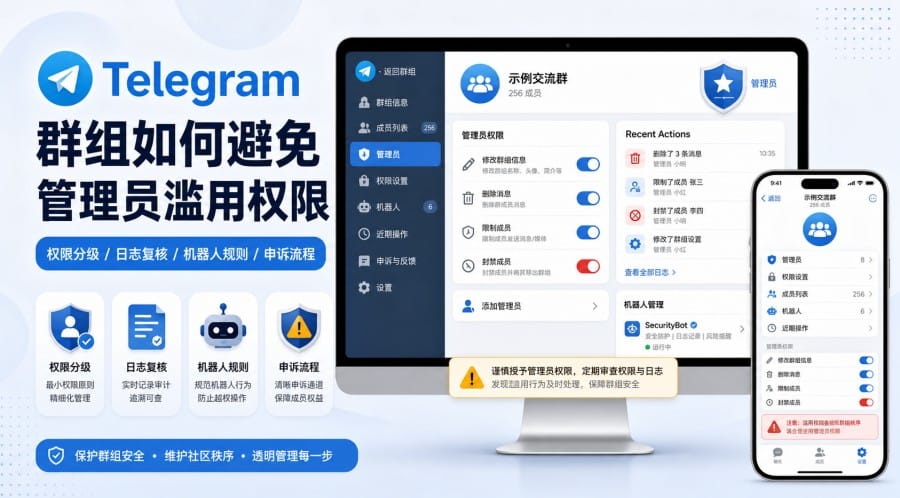 Telegram 群组如何避免管理员滥用权限？权限分级、日志复核与申诉流程