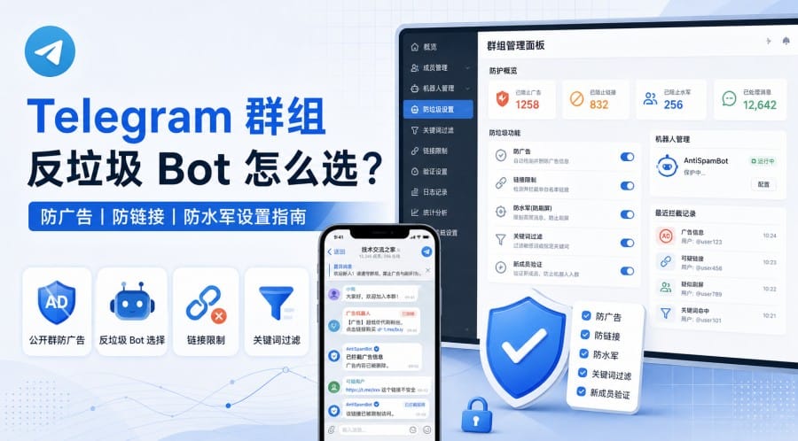 Telegram 群组反垃圾 Bot 怎么选？防广告、防链接和防水军设置指南
