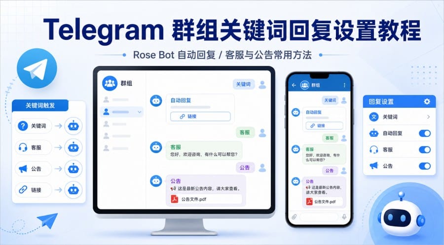 Telegram 群组关键词回复怎么设置?用 Rose Bot 做客服和公告自动回复 第 1 张正文图