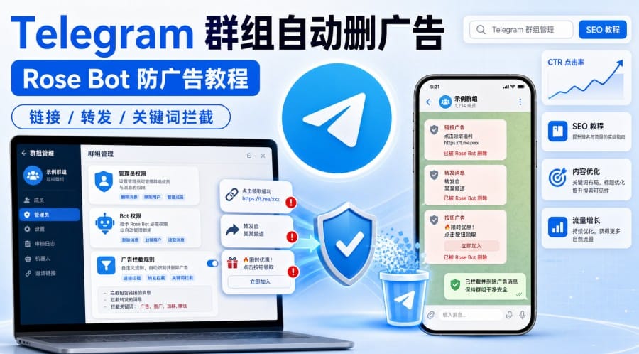 Telegram 群组自动删除广告怎么设置？