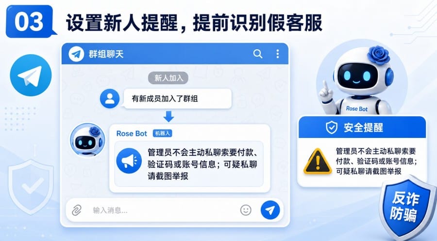 Telegram 群组防诈骗设置教程:新人提醒、置顶公告与 Bot 规则 配图 2