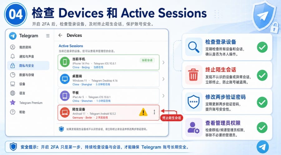 Telegram 群组管理员账号安全怎么设置 - 配图 3