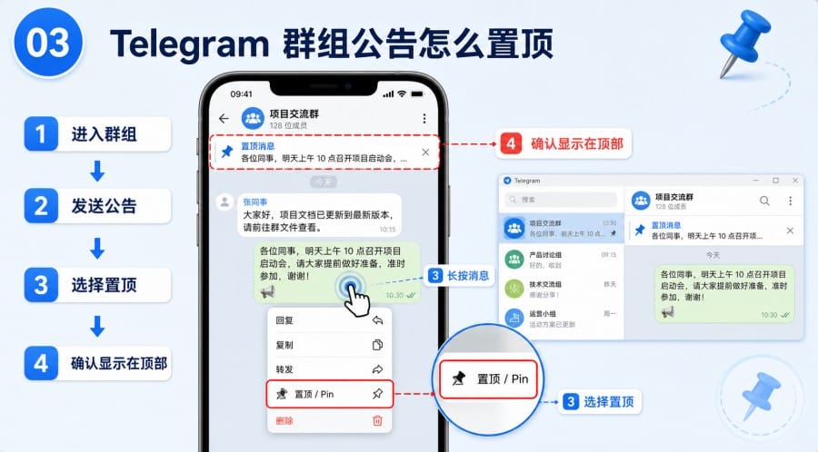 Telegram 群组公告怎么写置顶操作排版要点与实用模板 - 配图 2