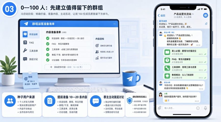 Telegram 群组从 0 到 1000 人：新手冷启动增长教程 illustration