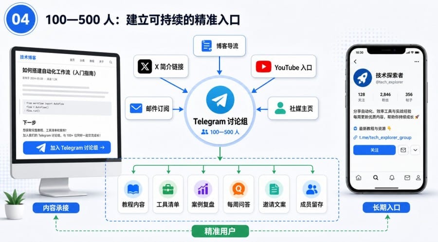 Telegram 群组从 0 到 1000 人：新手冷启动增长教程 illustration
